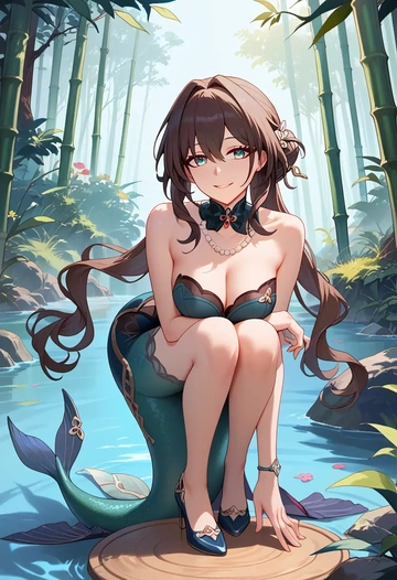 star rail,ruan mei,gown,strapless,mermaid silhouette  - AI generated anime art